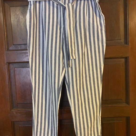 Tie Waist Belted Cigarette Trousers Striped Pants - Picture 2 of 8